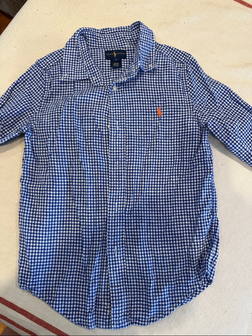 Polo by Ralph Lauren Blue Gingham Button-Down with Orange Pony